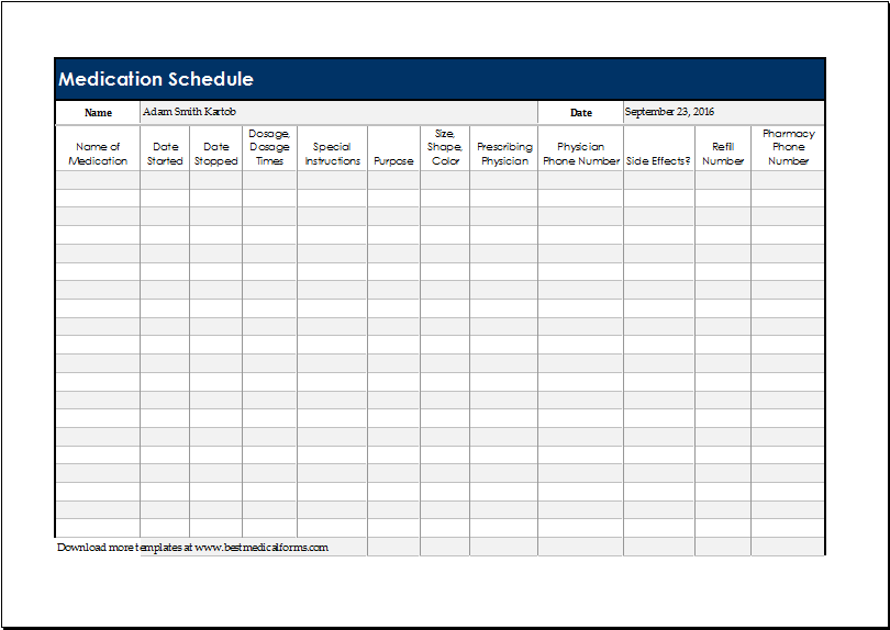 Medicine Schedule Chart