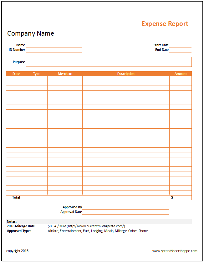 Monthly Expense Report Template Excel