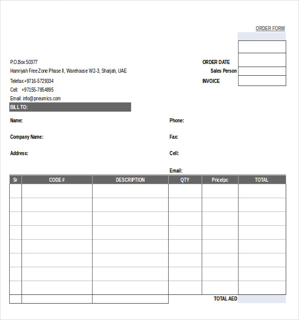 Sample Order Form Template Excel