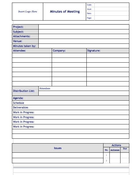 Project Meeting Minutes Template Excel from www.wordtemplatesdocs.org