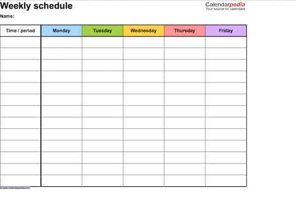 Daily Work Schedule Chart