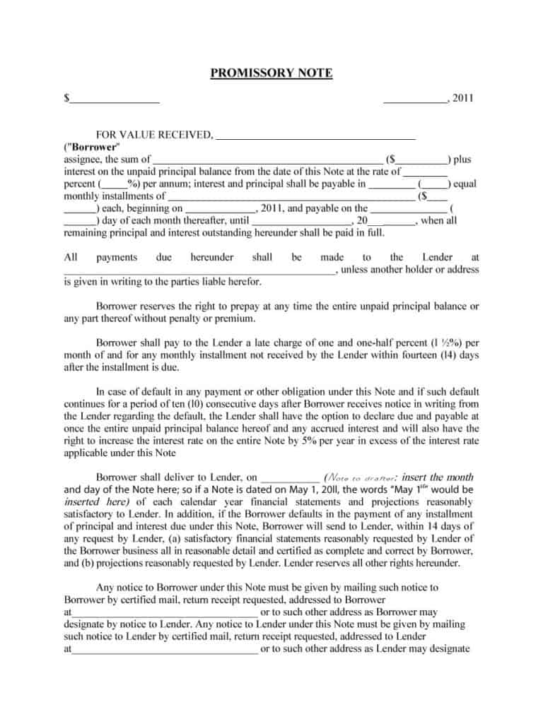 Promissory Note Loan Template