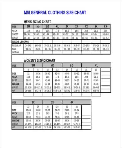 17+ Clothing Size Chart Templates - Word Excel Formats