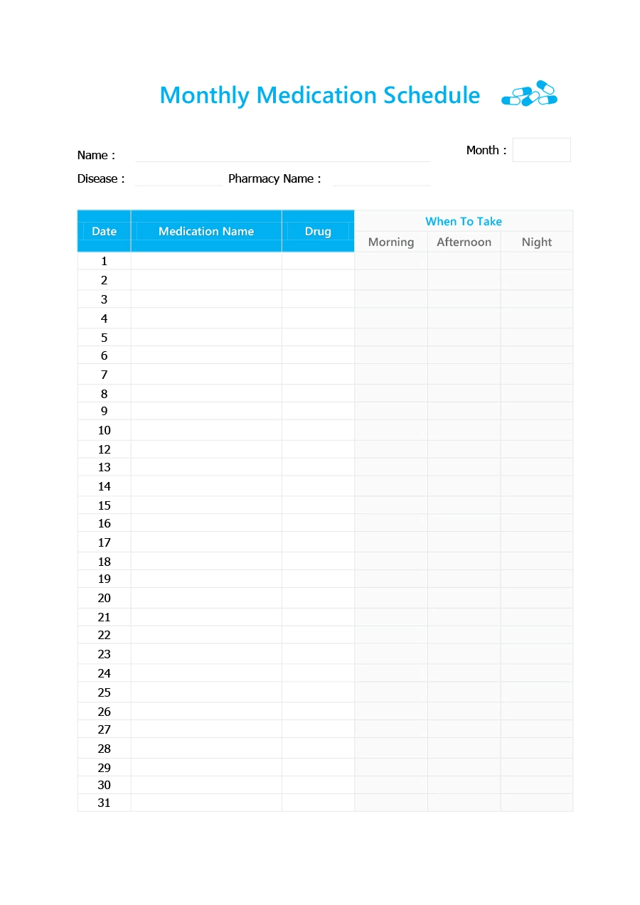 Monthly Medicine Chart